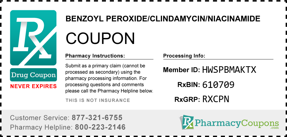 Benzoyl peroxide/clindamycin/niacinamide Prescription Drug Coupon with Pharmacy Savings