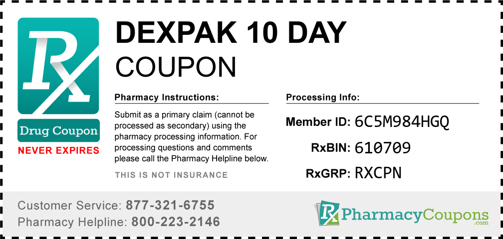 Dexpak 10 day Prescription Drug Coupon with Pharmacy Savings