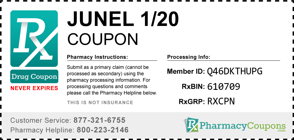 Junel 1/20 Prescription Drug Coupon with Pharmacy Savings