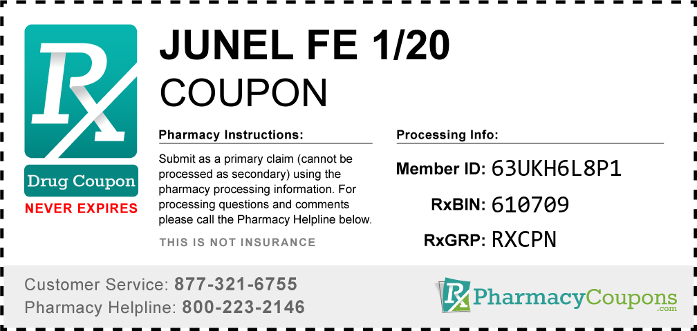 Junel fe 1/20 Prescription Drug Coupon with Pharmacy Savings