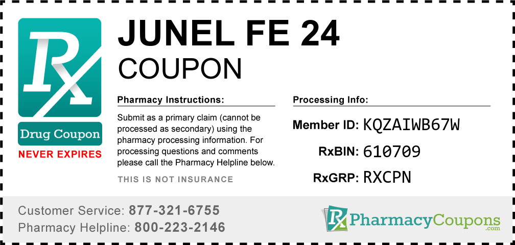 Junel fe 24 Prescription Drug Coupon with Pharmacy Savings