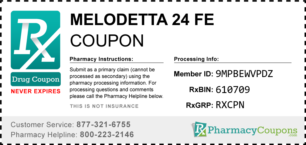 Melodetta 24 fe Prescription Drug Coupon with Pharmacy Savings