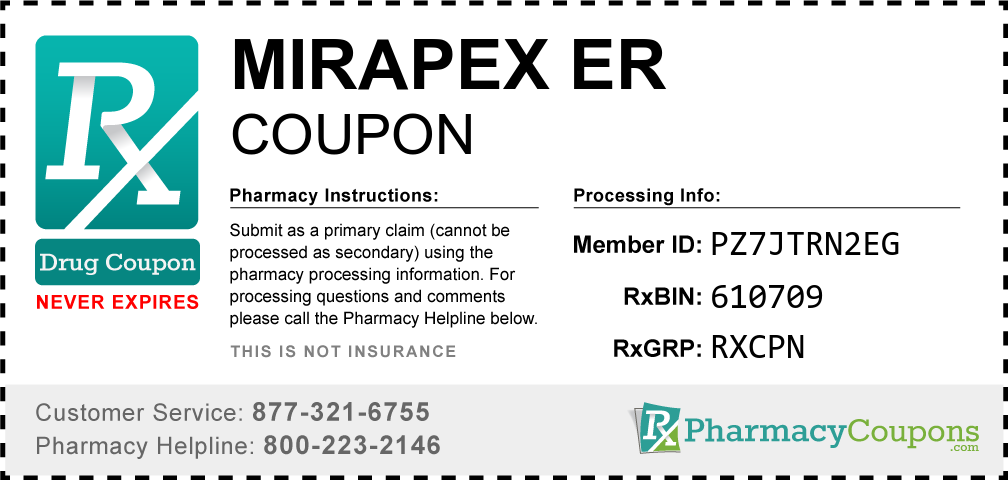 Mirapex er Prescription Drug Coupon with Pharmacy Savings