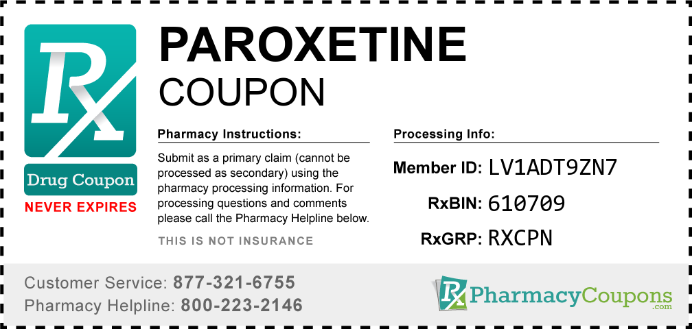 Paroxetine Prescription Drug Coupon with Pharmacy Savings