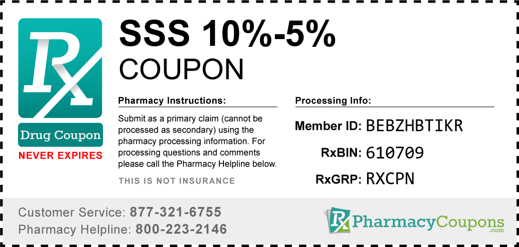 Sss 10%-5% Prescription Drug Coupon with Pharmacy Savings
