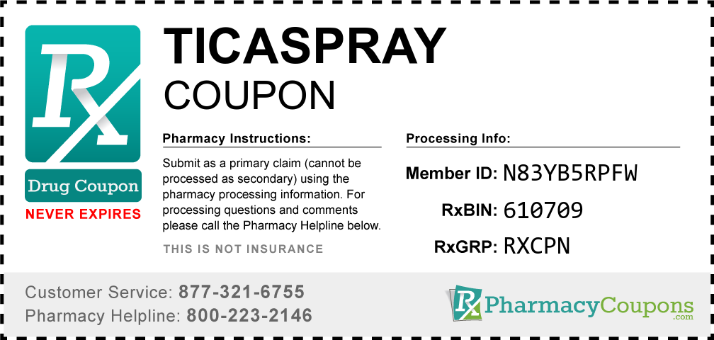 Ticaspray Prescription Drug Coupon with Pharmacy Savings