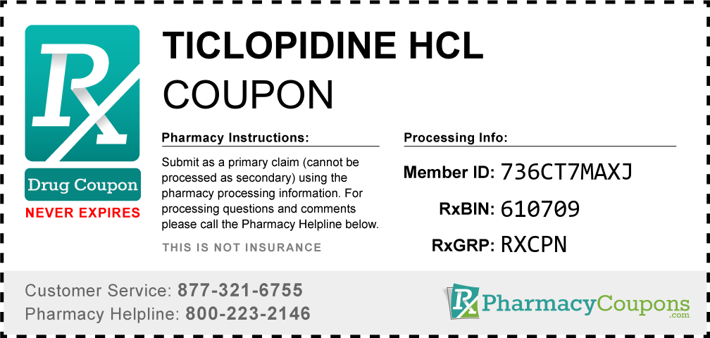 Ticlopidine hcl Prescription Drug Coupon with Pharmacy Savings