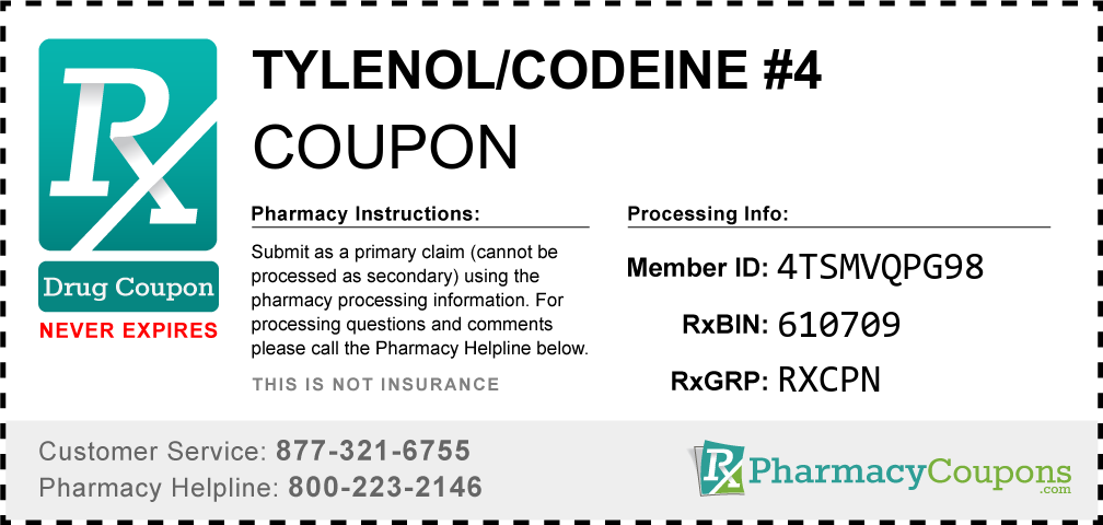 Tylenol/codeine #4 Prescription Drug Coupon with Pharmacy Savings