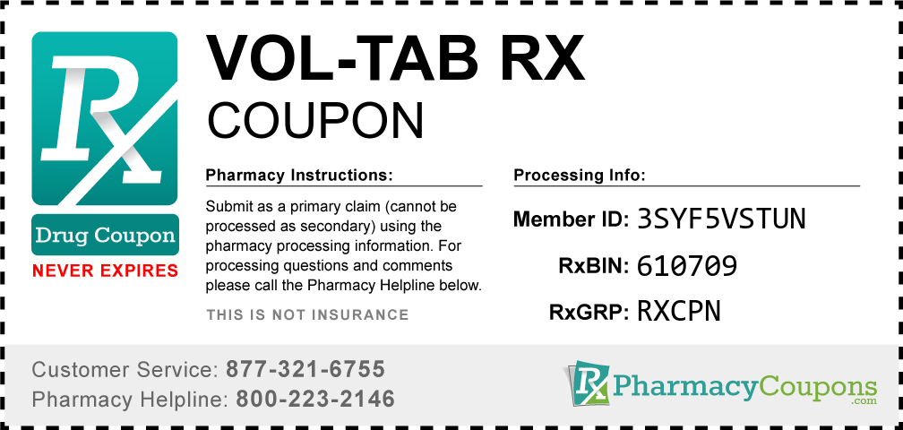 Vol-tab rx Prescription Drug Coupon with Pharmacy Savings