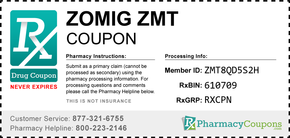 Zomig zmt Prescription Drug Coupon with Pharmacy Savings